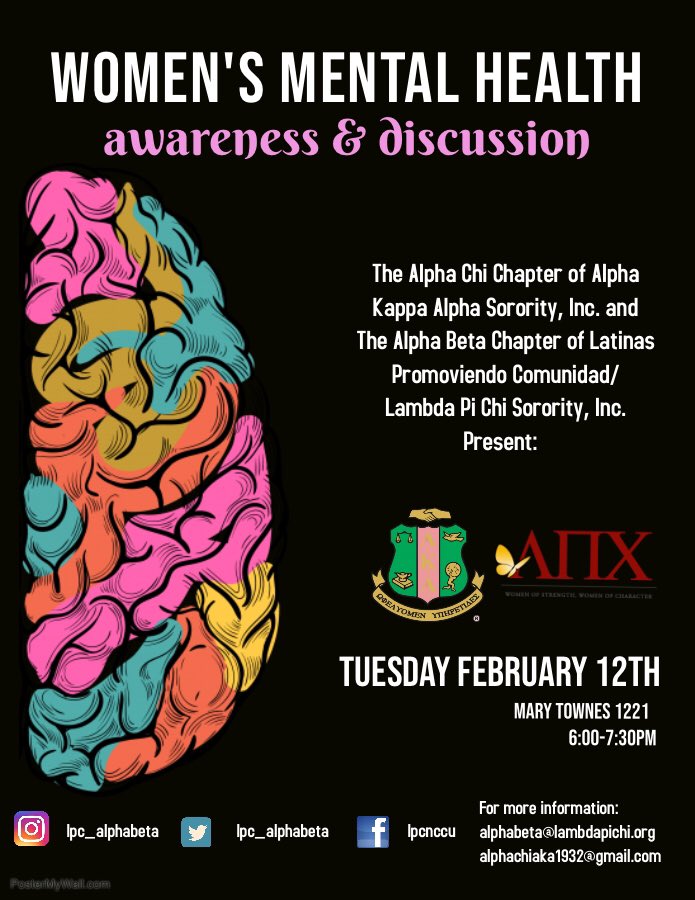lpc_alphabeta's tweet image. Come out and have an open discussion about mental health! Know that you are not alone, and there is a safe place to educate the community! #nccu #lambdapichi #alphakappaalpha #mentalhealthawareness