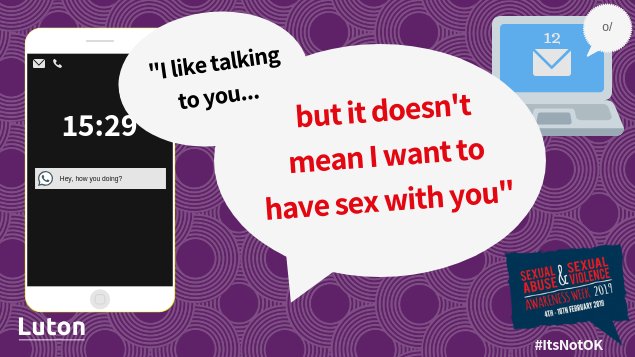 lutoncouncil's tweet photo. #Itsnotok for someone to make you feel like you have to send them pictures of yourself or have sexual conversations if you don't want to. For help or to make a report, visit https://t.co/ig40L63rvm #itsnotok2019
https://t.co/xI8QVqHCNv https://t.co/AgXtUowFQc