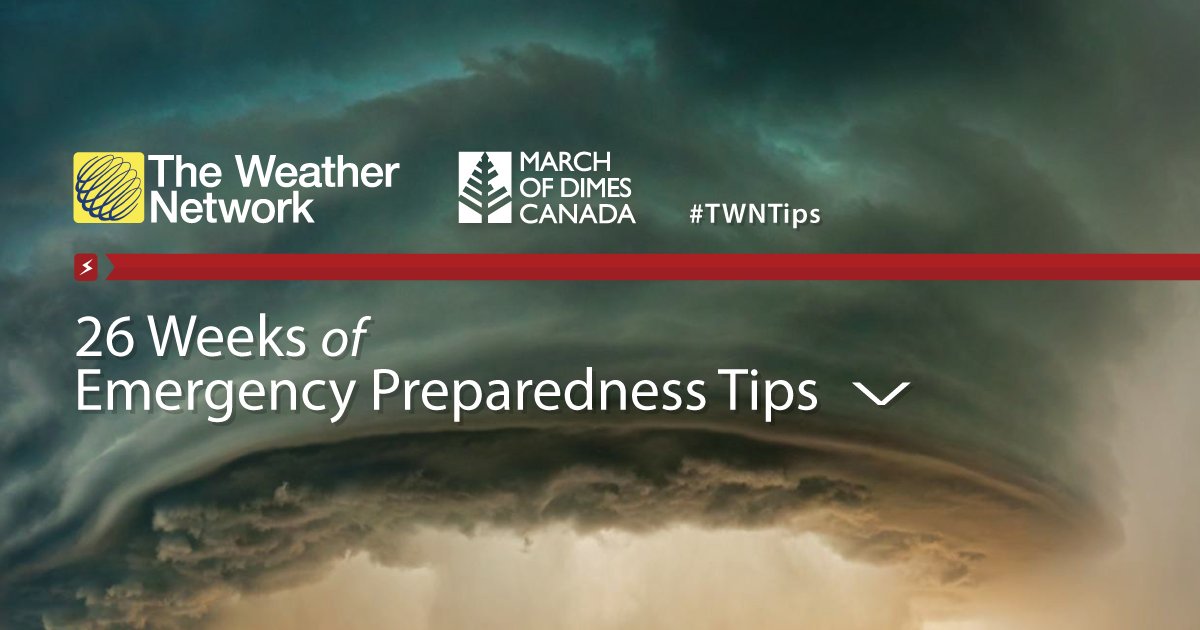 marchofdimescda's tweet photo. Do you have any idea of what you would do if crazy weather started right now?! Together with @weathernetwork, we've prepared #EmergencyPreparedness Tips to get you thinking! Tips 6-10 are now up at our #MODCBlog: https://t.co/CctdLOY37Y #TWNTips https://t.co/ypbiAg5YGh