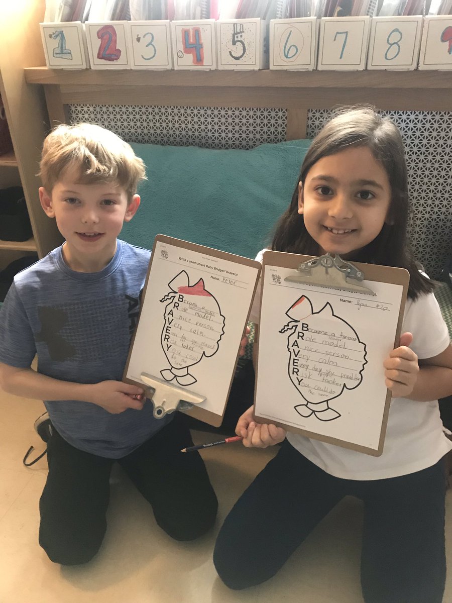 MrsMcArdle4's tweet photo. Today we created poems to demonstrate our understanding of Ruby Bridges’ bravery. #BlackHistoryMonth2019 #spsmind #spsheart #purposefulpartners @StrawberryIB https://t.co/EFekEmnBDA