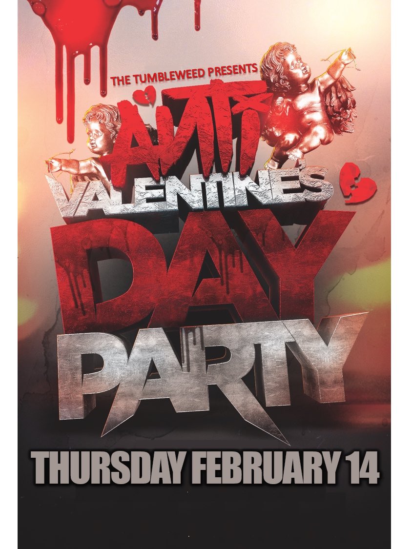 Come hate Valentine’s Day with us this  Thursday. ALL WOMEN FREE ENTRY!  $3 shot and $4 drink specials all night long.  Free Pool and DJs mixing it up in both Tumbleweed and <a href="/TremorsOK/">Tremors</a> #anti-vd #theweed #collegenight