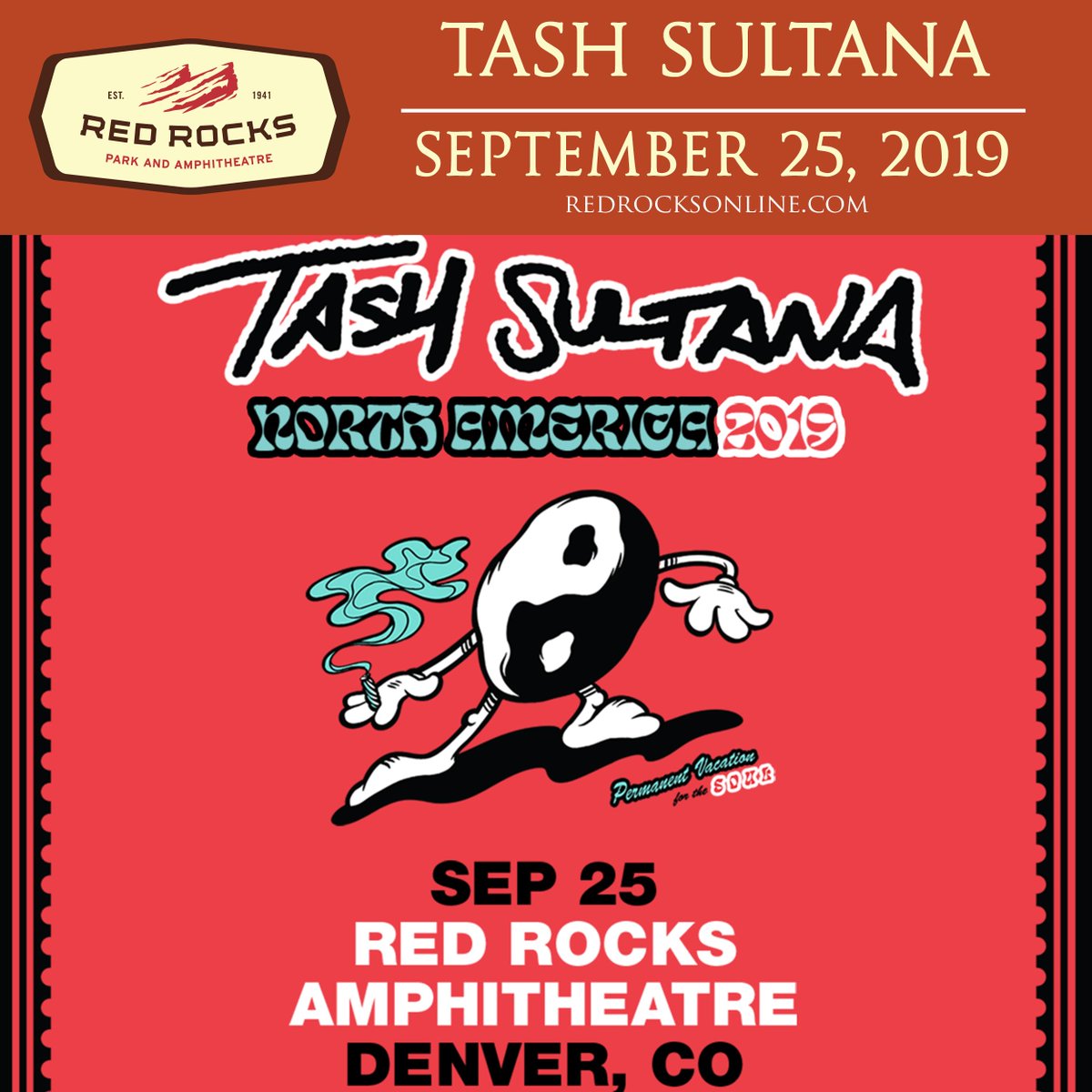 RedRocksCO's tweet photo. NEW SHOW: @TASHSULTANAA at #RedRocksCO
📅: Sept. 25
⏰: 6:00 p.m.
💻: https://t.co/jgwbPMbriV                                                              
On sale: Feb. 15 https://t.co/j8tOFxoeva