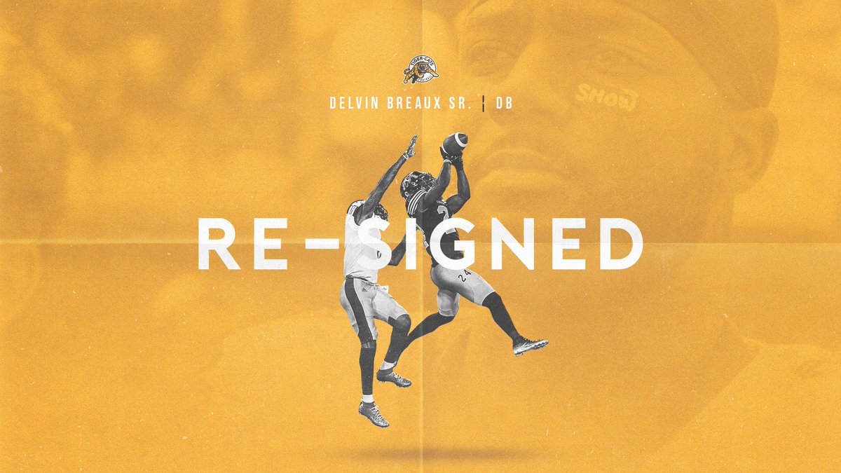 We've re-signed two-time <a href="/CFL/">CFL</a> All-Star 🇺🇸 defensive back Delvin Breaux Sr. (@BreauxShow24 ) to a three-year contract.

DETAILS > bit.ly/2SqsG9r

#HamiltonProud | #Ticats