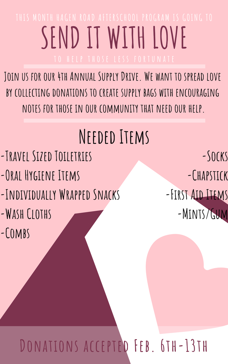 HRESAfterschool's tweet photo. If we all help a little, we could do a lot! Help us spread the love by donating items to create supply bags. #SendItWithLove #SpreadTheLove #17ActsofKindess #AfterschoolProgram

Last year we created over 200 supply bags. This year our goal is 300! https://t.co/WSjjGCLdjx