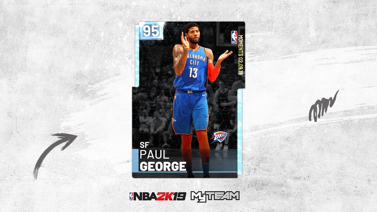 NBA2KMyTEAM's tweet photo. MVPG?? 🤔 Paul George continues his case for NBA MVP with a 45pt gem this weekend! Cop his Diamond Moments card and the cards of some other guys who have been ballin out lately. Available until this Thursday at 12pm PT https://t.co/BWs5O2Yw9h