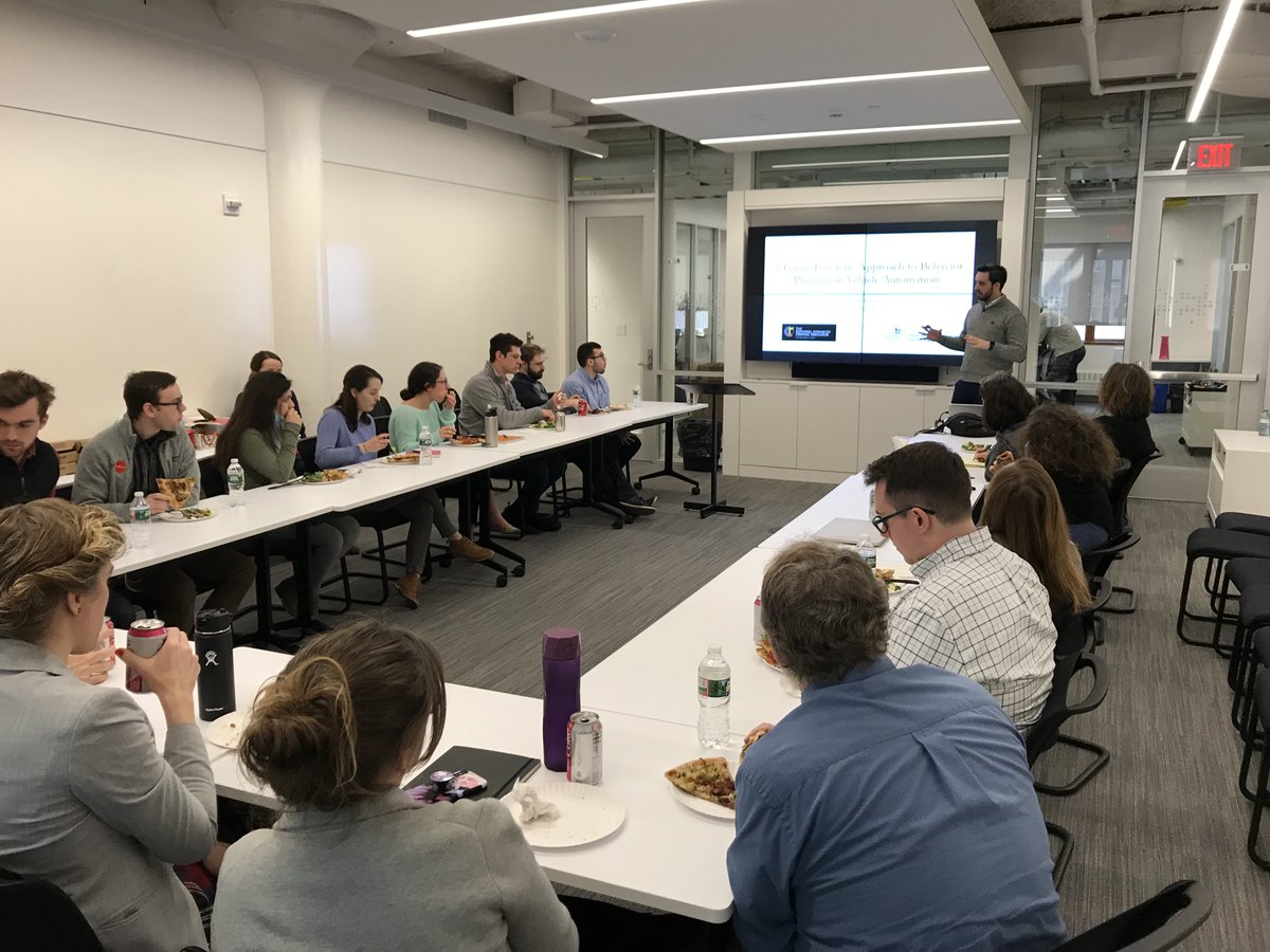 Thanks to <a href="/MIT_AgeLab/">MIT AgeLab</a> for hosting Zach Noonan from <a href="/UIowaEngr/">UIowa Engineering</a> and <a href="/DrivingSim/">TourAmericaDrivingSimulator</a>. His lecture on 'A game theoretic approach to behavior planning in vehicle automation' was well received. Great audience and questions!