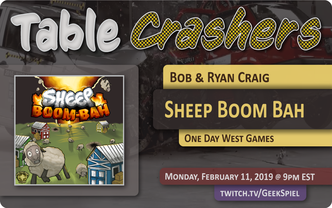 TheGeekSpiel's tweet photo. Live-streaming now with our interview of Bob Craig and Ryan Craig from @OneDayWestGames and a demo of Sheep Boom Bah on @TabletopSim with @HappyFunTimeBGs.
Come hangout and !raffle to win!
#TableCrashers #boardgames
https://t.co/Au2FN5huk6 https://t.co/wAPKsTfgJQ