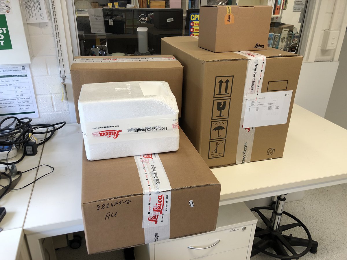 My two new #Leica scopes have arrived at @FLINArchaeology, 12 days into my @arc_gov_au #FutureFellowship. Now to assemble them (well, get the Leica rep to anyway) and put them to work!! #geoarchaeology #micromorphology