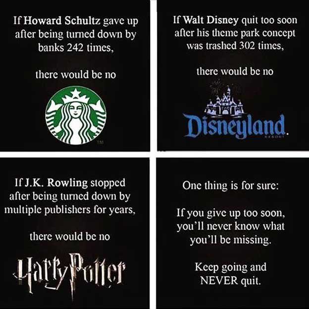 fearlessmotivat's tweet photo. Being rejected is standard for those with BIG DREAMS. Those who succeed are the ones who KEEP GOING. #NEVERQUIT https://t.co/TFhe02r1tQ