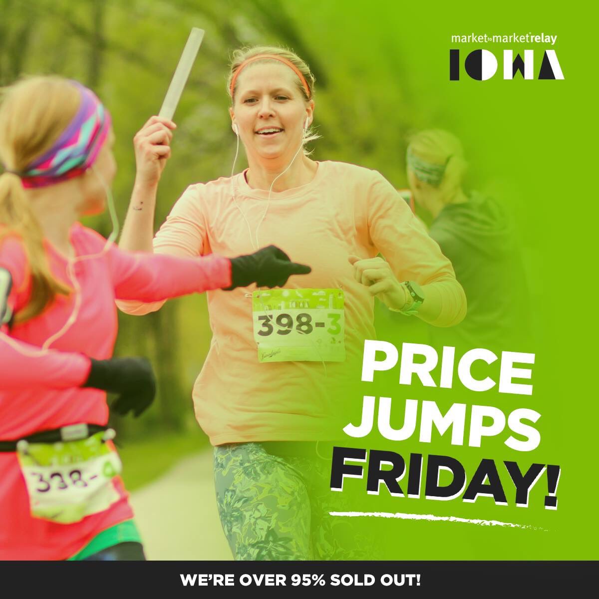 M2MRelayIowa's tweet photo. Captains, secure your team's spot! The price for the 2019 #m2mrelay Iowa jumps THIS FRIDAY at 11:59 pm. This race is selling out faster than ever before and is over 95% SOLD OUT. Register now at https://t.co/BvHuLpQ8g1 https://t.co/2igKyJsacO