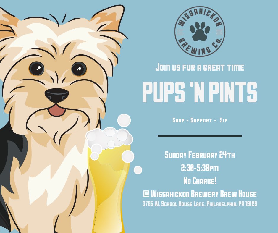 PhilaBarking's tweet image. Bring your furry friend and come join us at @WissahickonBeer on Sunday, Feb 24th for the first annual “Pups ‘n Pints” event. Enjoy an afternoon of barks and brews between the hours of 2:30 and 5:30PM and help us support the Pennsylvania SPCA.