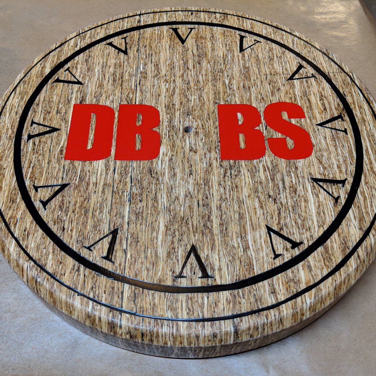 DBBuildStuff's tweet photo. So many layers of packing and masking tape, but this is really starting to look like a thing now. Next: Finishing up the hour and minute hands and applying a few coats of poly before I add the clock hardware.

It's always 5 o'clock in the shop!

#woodworking #drinkbeerbuildstuff https://t.co/lyy919bPJD