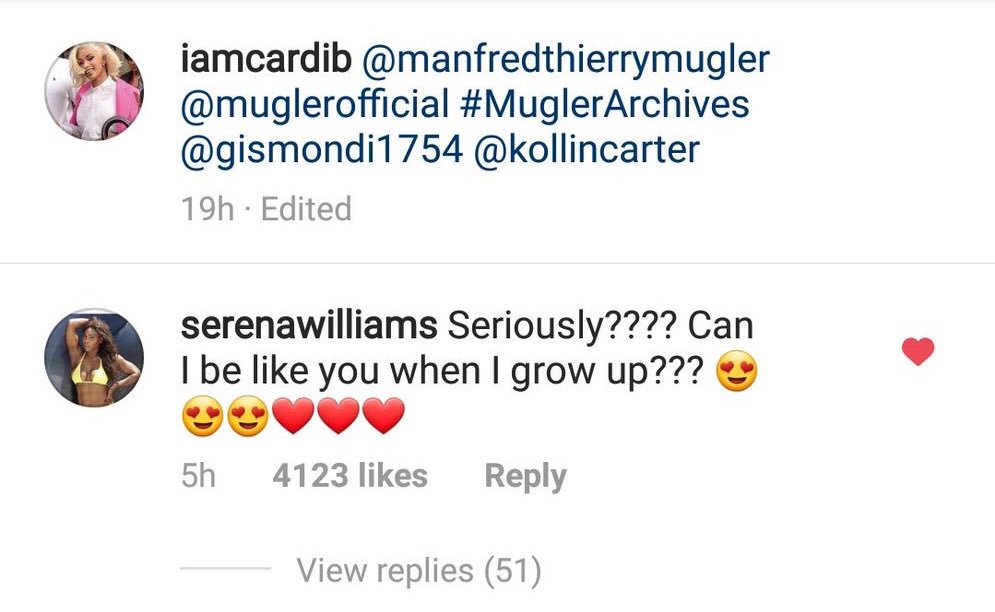 Serena Williams under Cardi’s Instagram photo 