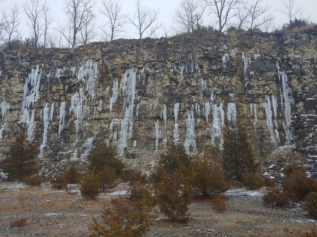 Snow has melted but quarry walls are still dripping big icicles!