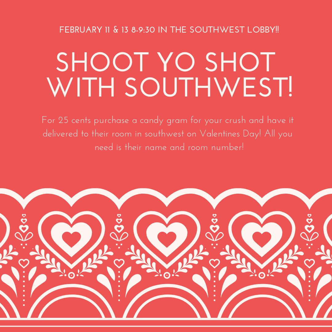 SVSU_LCSW's tweet photo. Tonight before our meeting two of our lovely council members will be selling our first round of candy grams in the lobby from 8-9:30! They are only 25 cents so come on down and shoot yo shot with southwest! 💗 https://t.co/C4S3xGQNbw