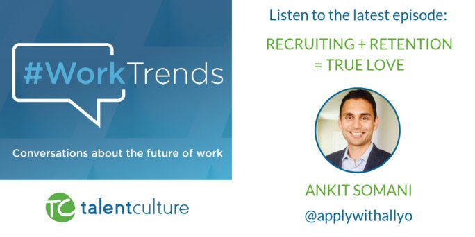MeghanMBiro This week on #WorkTrends, we turn to Ankit Somani of ApplyWithAllyO to find out how we can better connect the recruiting experience to the employee experience. Join in on the discussion this Wednesday at 1:30 pm ET. #HR …