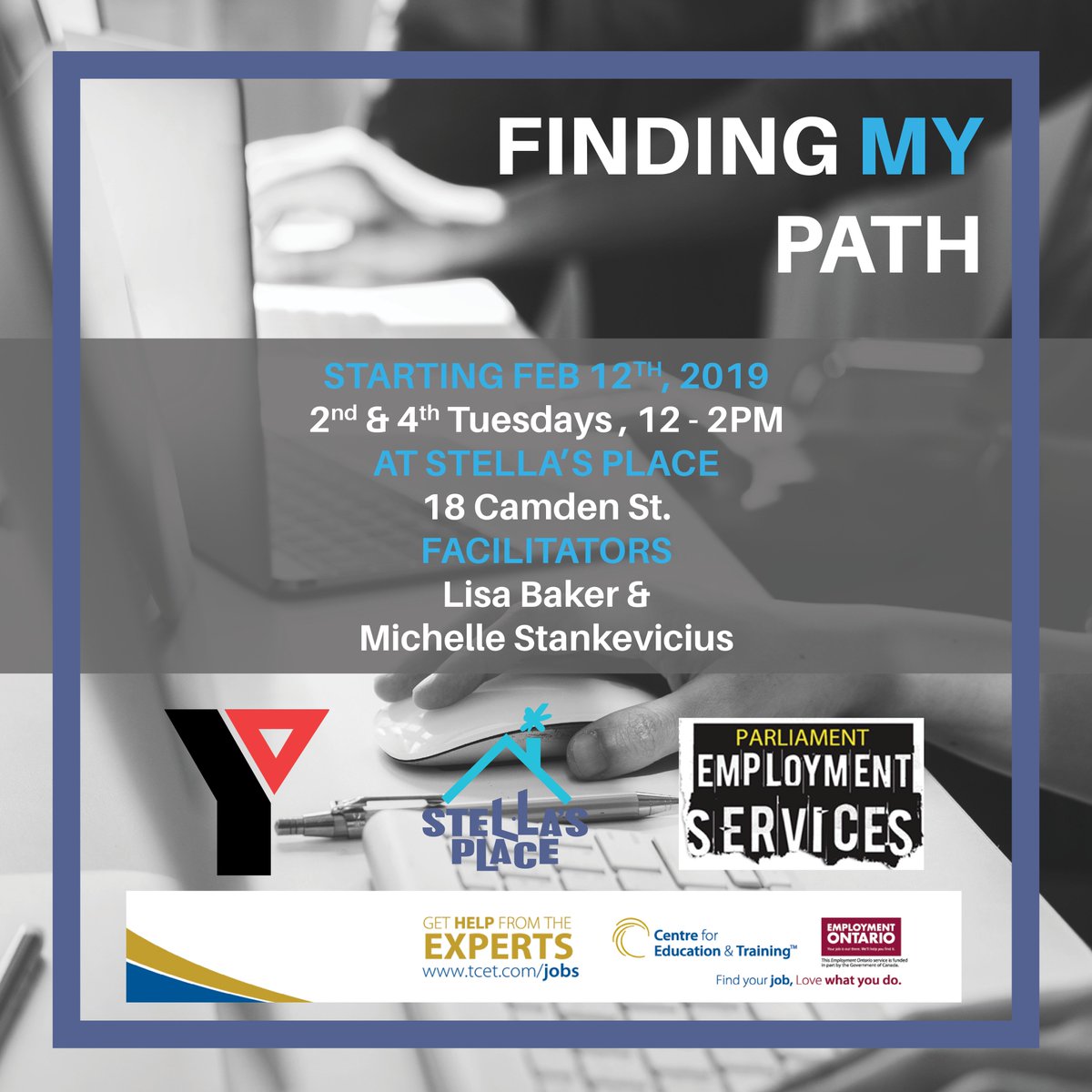 stellasplaceca's tweet photo. Job searching? Interview skills? Managing stress? Let us help you! Finding My Path is starting tomorrow, Feb 12th (12-2PM) at Stella's Place. Our partners: @YMCA_Canada, @t_c_e_t and Parliament Youth Employment Services. RSVP with vdsouza@stellasplace.ca. https://t.co/Enbf7vqYMd