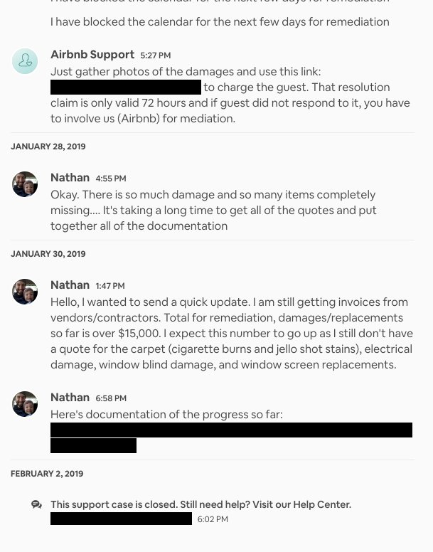 NathanBrauer's tweet photo. As a Superhost of 5+ years, I'm very quickly losing faith in @Airbnb.  If this was an isolated event, I'd let it go, but it's become common practice that @AirbnbHelp just ignores hosts' support requests and subsequent pleas for help, and closes support requests without notice. https://t.co/olQeX24GmD