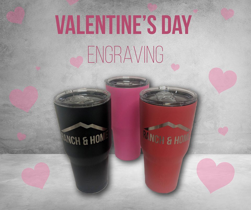 Can't think of what to get your special Valentine other than chocolates and flowers?!🤔🤔 We got you covered! Come in and get a cup custom engraved!!🤩❤️ . . . #ThinkRanchandHome #ValentinesDay
