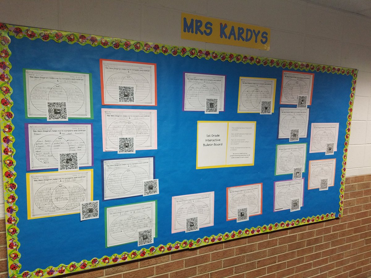 kardys_andrea's tweet image. 1st graders @CampbellArvada created an interactive bulletin board using @Seesaw to display their Venn Diagrams comparing fiction and non-fiction books!
#highyieldstrategies
#techinfusion
#techforlittles
