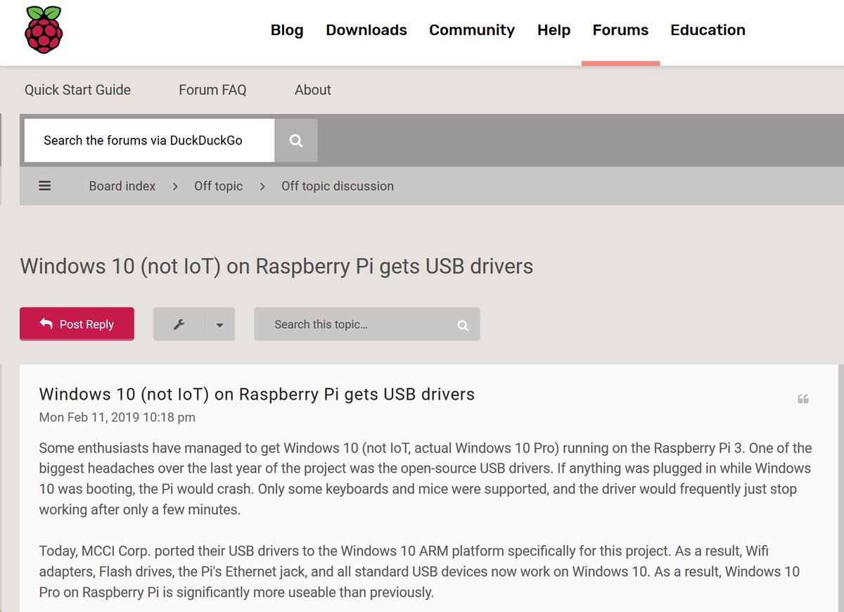 The news about the ARM64 drivers for Win10 Pi is spreading quickly: raspberrypi.org/forums/viewtop…