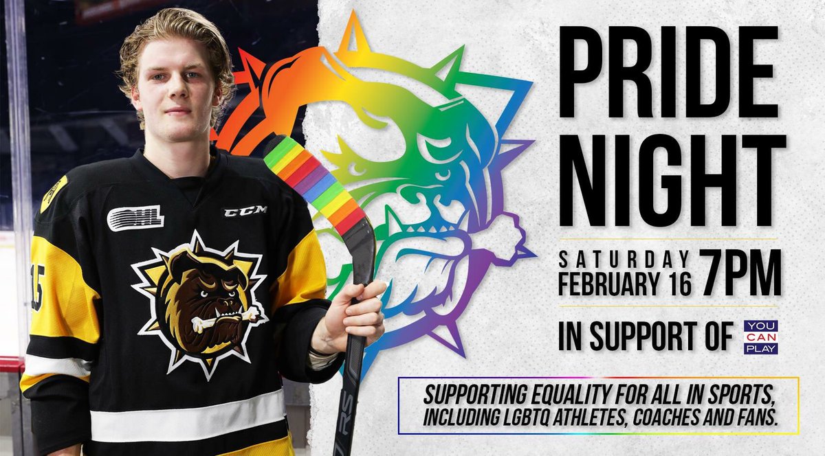 Brantford Bulldogs (@bulldogsohl) on Twitter photo The Hamilton Bulldogs believe that if you can play, you can play.
We are proud to partner with the <a href="/YouCanPlayTeam/">You Can Play</a> for our 2nd annual Pride Night on Saturday, February 16th at 7pm! #GoHAM
📲🎟️ bit.ly/2WW46vJ The Hamilton Bulldogs believe that if you can play, you can play.
We are proud to partner with the <a href="/YouCanPlayTeam/">You Can Play</a> for our 2nd annual Pride Night on Saturday, February 16th at 7pm! #GoHAM
📲🎟️ bit.ly/2WW46vJ