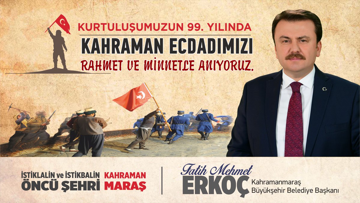 Kurtuluşumuzun 99.Yılında KAHRAMAN ECDADIMIZI Rahmet ve Minnetle Anıyoruz. 🇹🇷

#HerFerdiKAHRAMANMARAŞ