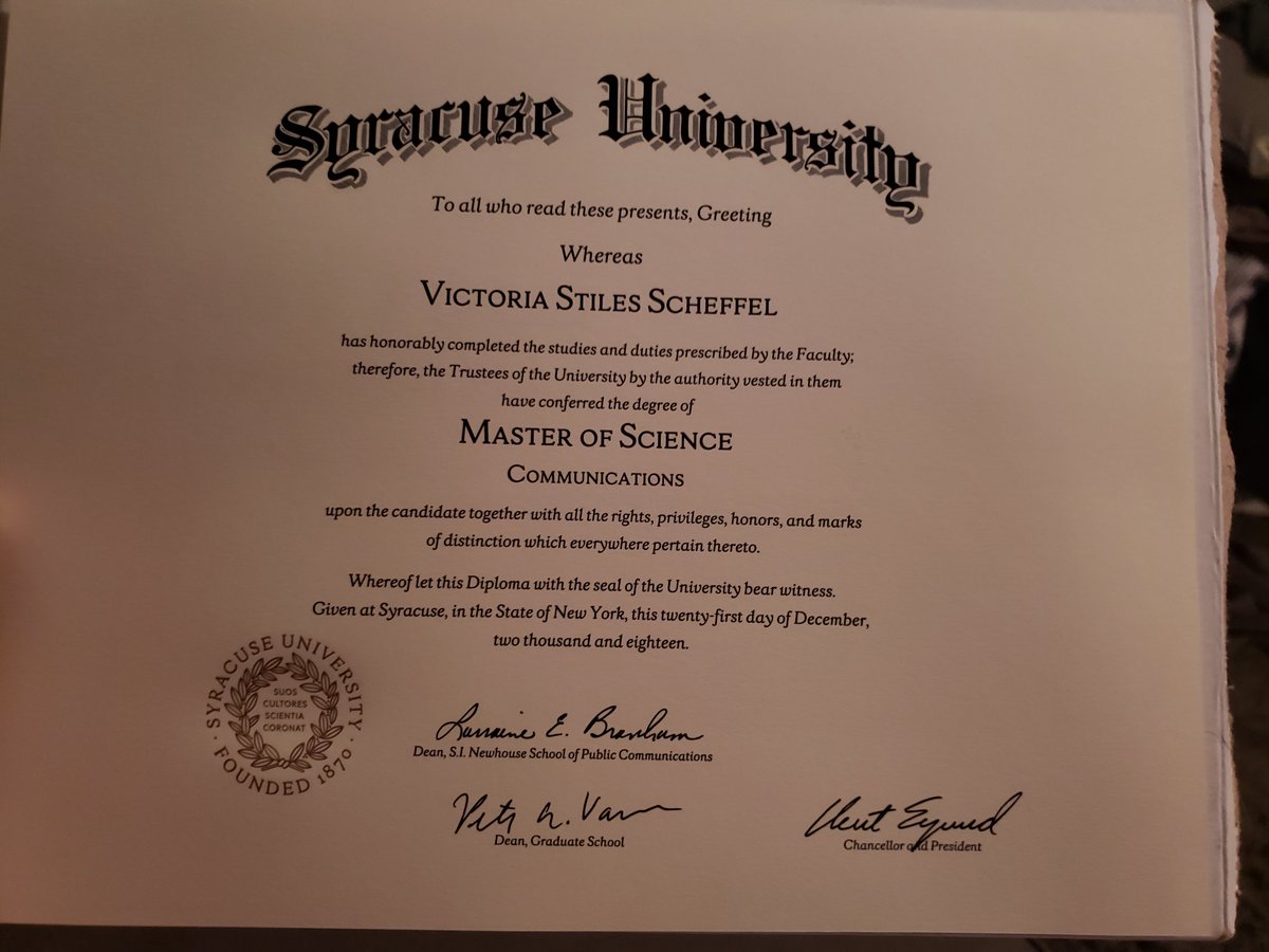 Vsscheffel's tweet photo. Just got this is the mail!! 🍊🍊🍊 #SUAlumni #syracuse #MasterofScience @SyracuseComm @SUAlums https://t.co/8CJHWCzble