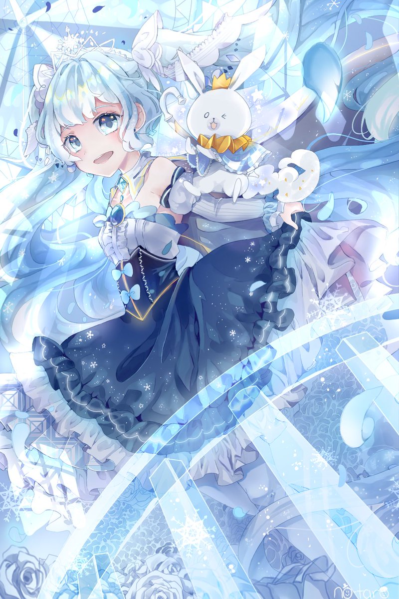 初音ミク ,ラビット・ユキネ ,雪ミク 「ピアプロ運営です。本日は「雪ミク」作品をご紹介!Notaroさんの雪ミクさんとユ」|piapro(ピアプロ)のイラスト