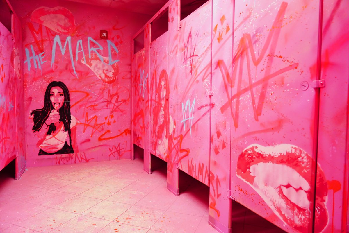 TheMarcSM's tweet photo. The legend #NotTravis transformed our ladies room into a full blown art installation https://t.co/zizcD0wcmG