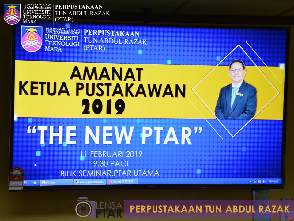 uitmlibrary's tweet photo. Sekitar Majlis Amanat Ketua Pustakawan Perpustakaan UiTM 2019
Tarikh : 11 Februari 2019 (Isnin)
Masa : 9.30 pagi - 11.30 pagi
Tempat : Bilik Seminar, PTAR 1
https://t.co/rfYrdkfk9O
#thenewptar #thenewlibrary #uitmmembaca #amanatpuitm2019 https://t.co/Ks25qJgDz6