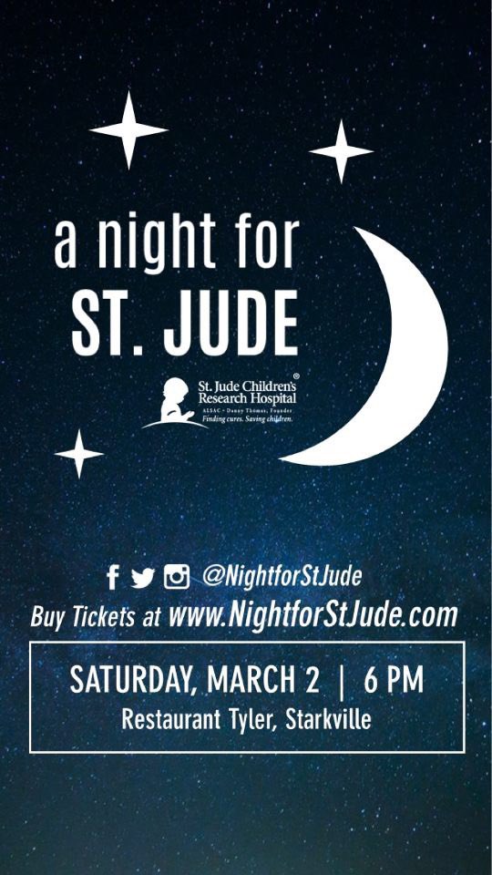 Join us at Restaurant Tyler for music, food, and a silent auction on March 2 to help raise money for St. Jude. Buy your tickets today at NightforStJude.com!