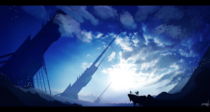 #私がやってる創作をざっくり言う 移り行く空の下、様々な人が思いを馳せるイラストを描いています。 