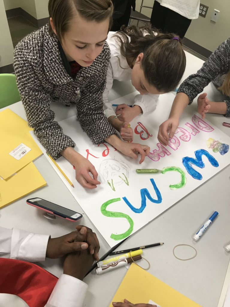 westcaryfccla's tweet photo. While sixty other West Cary Middle School #NCFCCLA chapter members worked on “BElieve in YOUrself” themed #FCCLAspirit posters, four @westcaryimps eighth graders participated in the #FCCLA leadership workshop with the state officer from @NCFCCLA District 3 at today’s meeting! https://t.co/tw2lvAlRBV