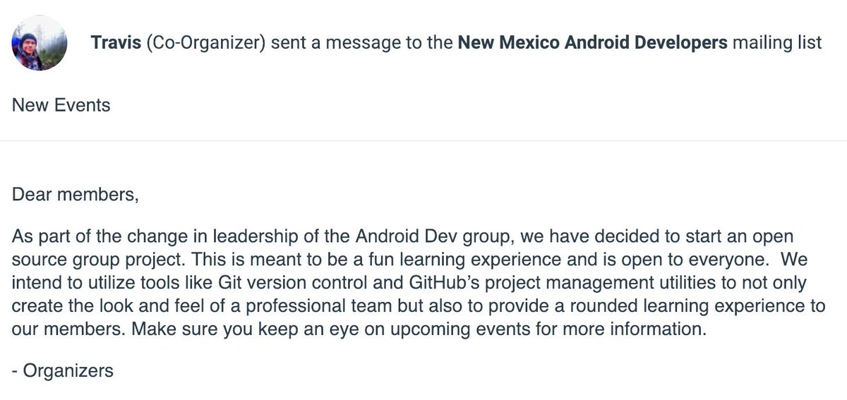 DemandGenDan's tweet photo. This makes me feel all the warm fuzziesssss!!! so proud of @DeepDiveCoding alumni taking action and growing our local tech scene. New leadership @nmAndroidDevs #opensource #innovateabq #505tech #abqcodes #newmexico #nmandroid https://t.co/1elXia6NnO