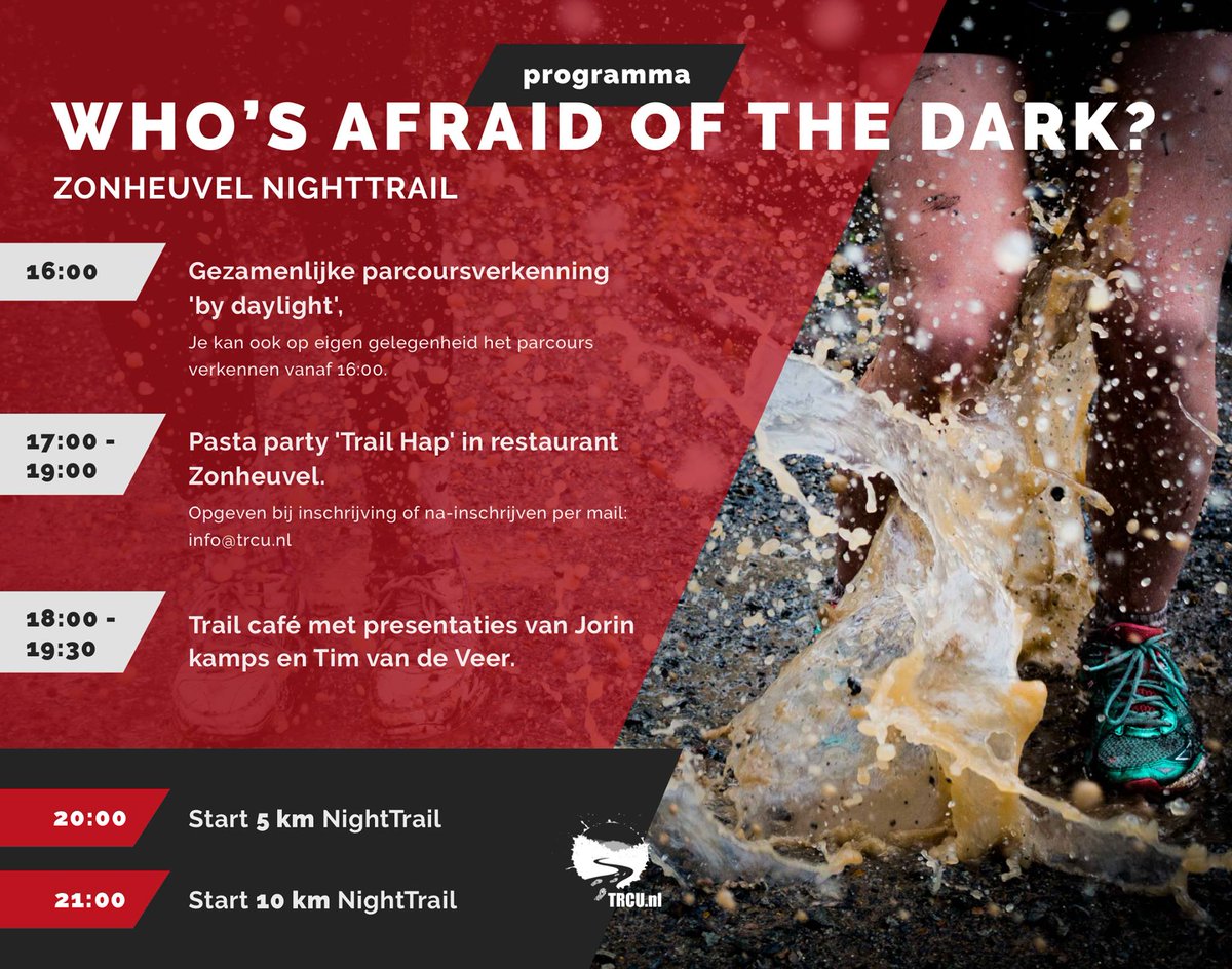 Zolang de deelnemerslimiet nog niet bereikt is kan je nog 3 dagen inschrijven voor de Zonheuvel NightTrail. Bang in het donker? Kom naar ons TrailCafé! #hardlopen #trailrunning <a href="/OpdeHeuvelrug/">OpdeHeuvelrug.nl</a> @PUUHR @uitjesenacties <a href="/deheuvelrug/">Uit in de Heuvelrug</a> #zonheuvelnighttrail