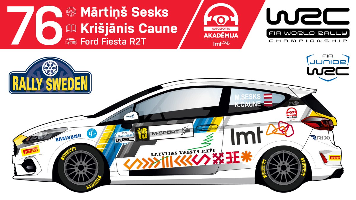 MSesks's tweet photo. Jauns rallijs, jauni piedzīvojumi! @FIAJuniorWRC debijā mums #⃣7⃣6⃣ starta numurs. @MSesks . @KrisjanisCaune . @Auto_Akademija . @RallySweden https://t.co/HiGGd48ISO