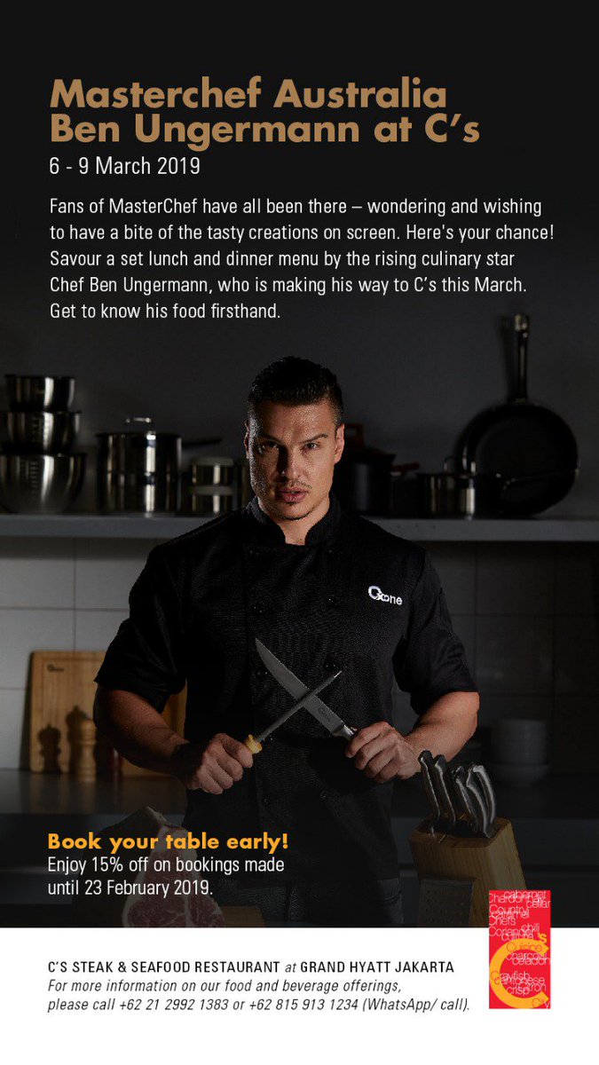 Ben Ungermann will be at C’s to indulge his fans in Jakarta. 
Enjoy a three-course set lunch for IDR 500,000++ per person and a five-course set dinner at IDR 1,200,000++.  Additional wine pairing start at IDR 325,000++ per person