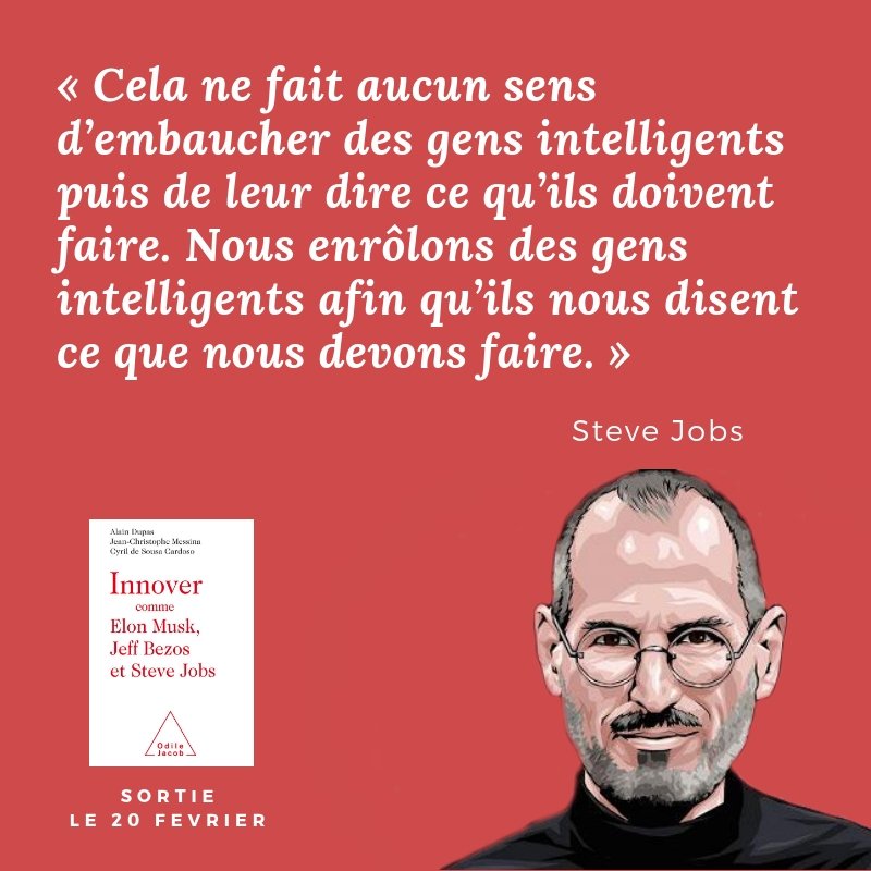 CyrilCardoso's tweet photo. "Cela ne fait aucun sens d'embaucher des gens intelligents puis de leur dire ce qu'ils doivent faire. Nous enrôlons des gens intelligents afin qu'ils nous disent ce que nous devons faire." Steve Jobs https://t.co/AnKZ3HxGqM #Innovation #RH #InnovationCommando https://t.co/6d5U0f4oa2