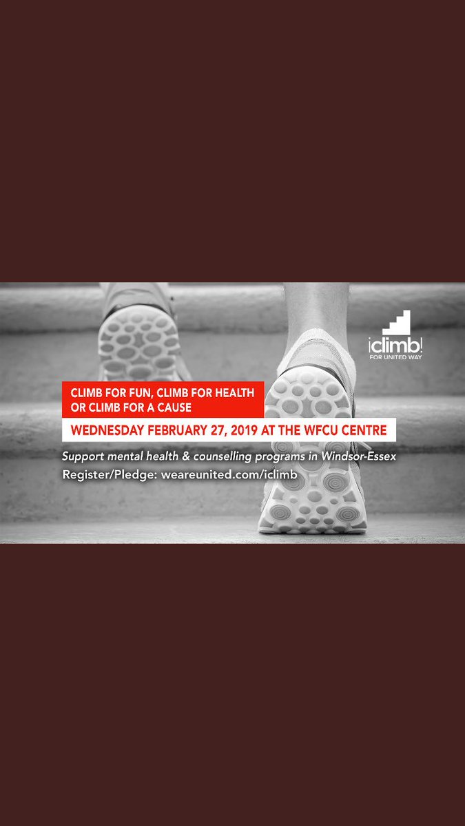 gill_wps's tweet photo. Join @WindsorPolice , @UnitedWayWE  and community members on February 27, 2019 at the WFCU Centre for the Annual iClimb in support of local mental health and counselling programs. Register today  @ https://t.co/Rpe92gTuKV
#WindsorPolice 
#whyiclimb 
#UnitedWayWE
#Endthestigma https://t.co/O0arCRIj7o