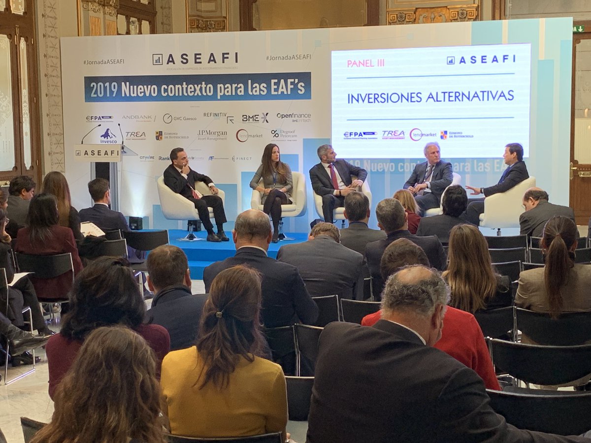 ASEAFI's tweet photo. Panel sobre Inversiones alternativas en la #JornadaASEAFI con Patricia López @Trea_AM, Alejandro Villalonga @lendmarket, Sebastién Senegas @EdeRothschild, José Javier Armendáriz #ClaveMayor, moderado por @SergioMiguezM @efpa_es #AsesoramientoFinanciero https://t.co/EI3dtjDZtw