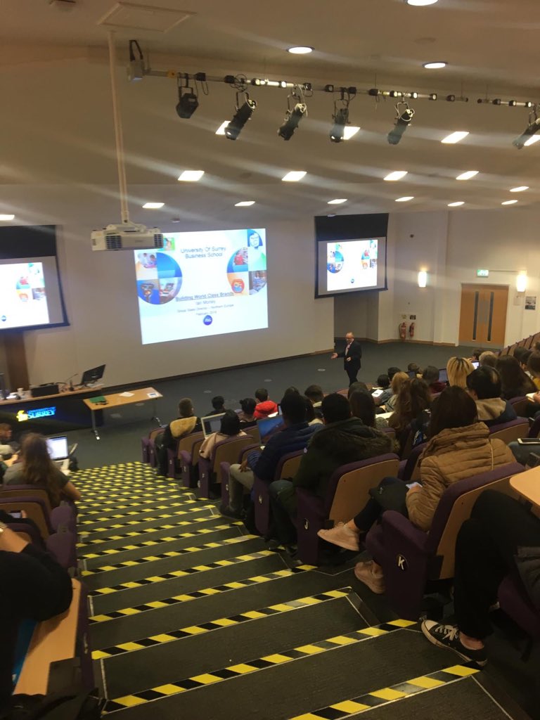 Ianmorley's tweet photo. Fantastic afternoon @UniOfSurrey doing 2 x lectures to c500 students studying @sbsatsurrey on growing global brands and careers @PGUK great interactions from yr1 marketing capabilities group. @pggradsuk https://t.co/lk02QN5jMk