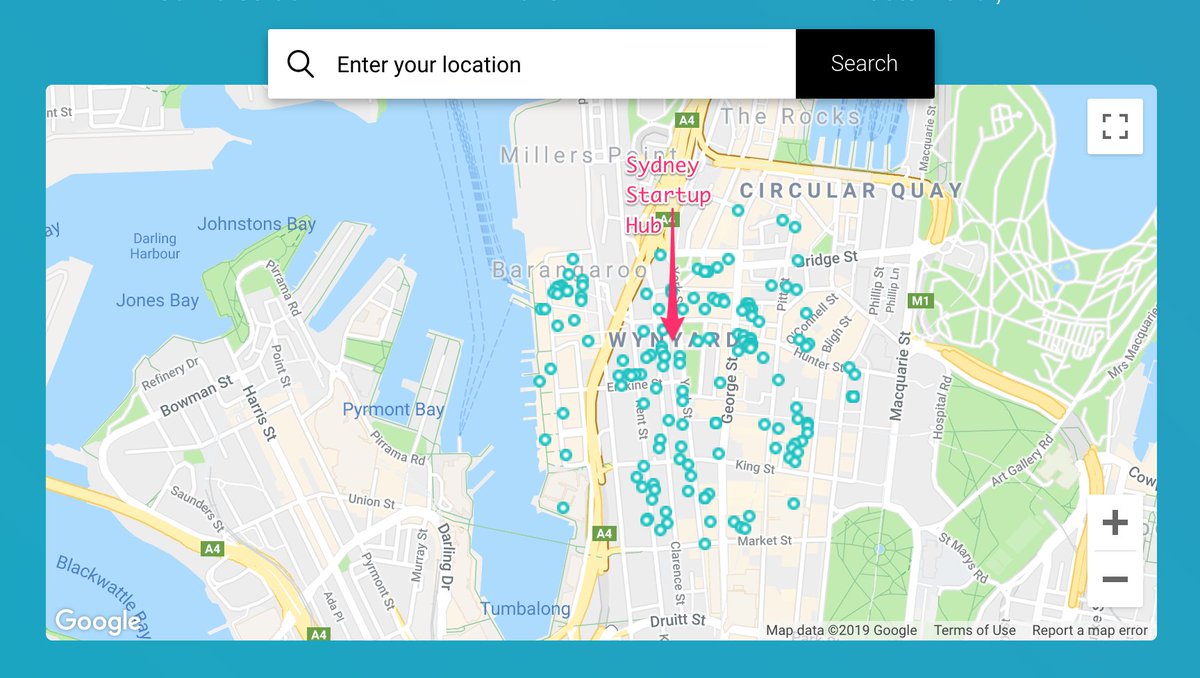 This <a href="/ritual_co/">Ritual</a> availability map in Sydney is basically a map of all the cafes within walking distance of the #SydneyStartupHub. #mildlyamusing