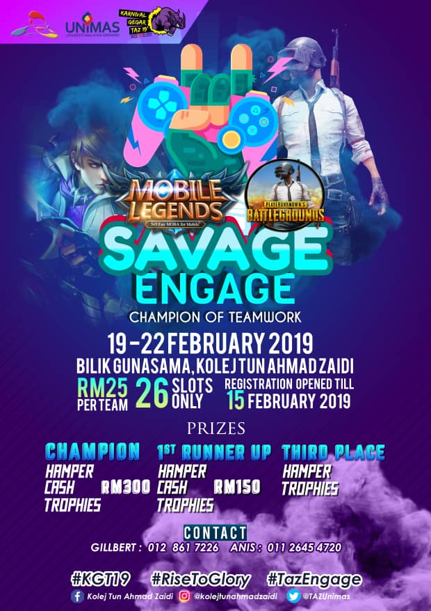TAZUnimas's tweet photo. Karnival Gegar TAZ 2019:Rise to Glory
• Songket Run 🏃‍♀
• Kamek Maok Jadi Usahawan 👩‍💼
• Stop Stigma ✋
• Debat 🗣
• Savage Engage 📱
• Treasure of Islam 🕋
• Culture Vaganza Night
• TownHall 🏢
• Extreme Xpo ⛑
• Fit for Life 👟
#KGT19
#RiseToGlory
#TazEngage https://t.co/6bKH94mTG5