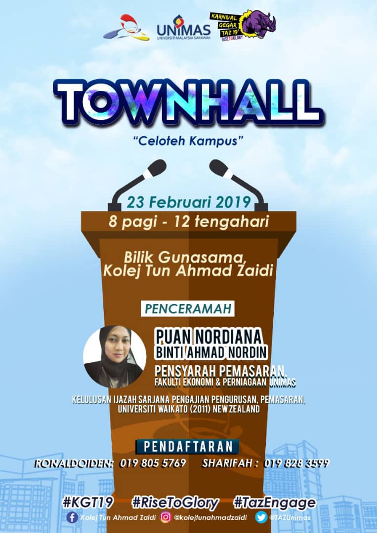 TAZUnimas's tweet photo. Karnival Gegar TAZ 2019:Rise to Glory
• Songket Run 🏃‍♀
• Kamek Maok Jadi Usahawan 👩‍💼
• Stop Stigma ✋
• Debat 🗣
• Savage Engage 📱
• Treasure of Islam 🕋
• Culture Vaganza Night
• TownHall 🏢
• Extreme Xpo ⛑
• Fit for Life 👟
#KGT19
#RiseToGlory
#TazEngage https://t.co/aIWKVfHjAp