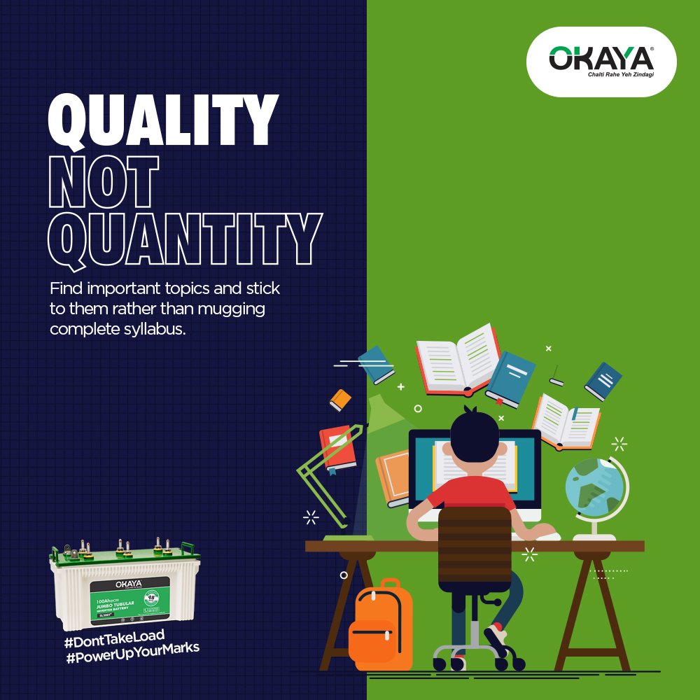 OkayaPowerGroup's tweet photo. Sit with your teacher or friends, do previous years’ exams to identify important topics so that you don’t have to cram the whole book for exams. Read only what matters and revise it in the saved time. #PowerUpYourMarks #DontTakeLoad https://t.co/ItvgDvLrJU