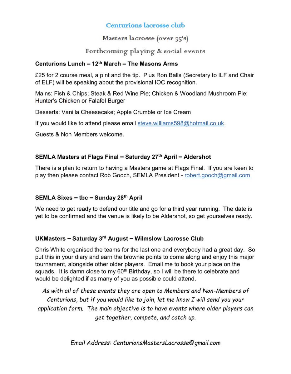 Centurion Masters Lacrosse- you know it makes sense. C’mon all you 35 plus. #oldboyslax