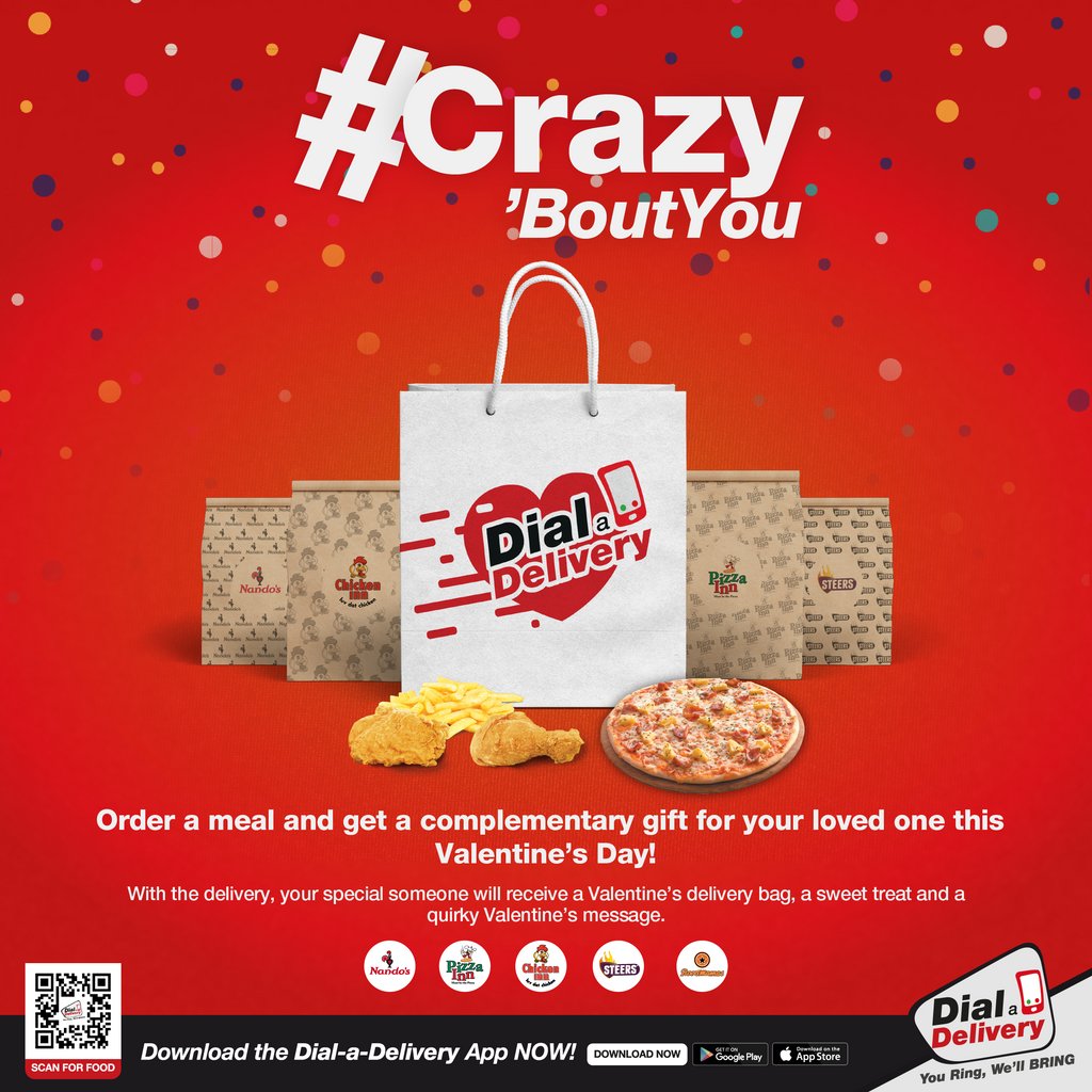 DialADeliveryZW's tweet photo. When words aren’t enough... Order a meal for your loved one this Valentine’s Day and we will make it even more special by throwing in a special Valentine’s delivery bag, a sweet treat and a Valentine’s message card for free! #CallUs or #AppUs  #CrazyBoutFood #CrazyBoutYou https://t.co/0S5Csl0Dcw