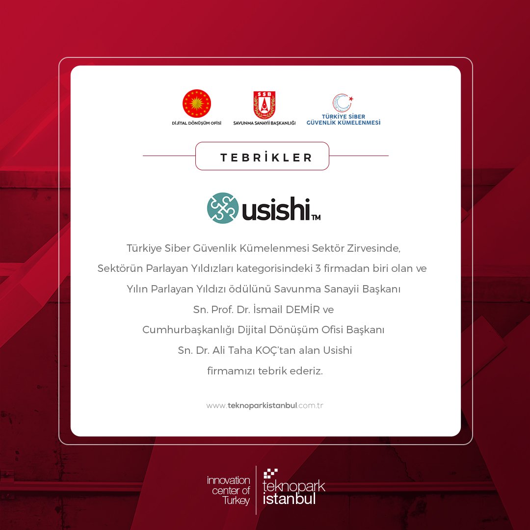 Türkiye Siber Güvenlik Kümelenmesi Sektör Zirvesinde, Sektörün Parlayan Yıldızları kategorisindeki 3 firmadan biri olan ve  Yılın Parlayan Yıldızı ödülünü  alan <a href="/usishi/">usishi</a> firmamızı tebrik ederiz.  #sibergüvenliksektörzirvesi #türkiyeninparlayanyıldızları