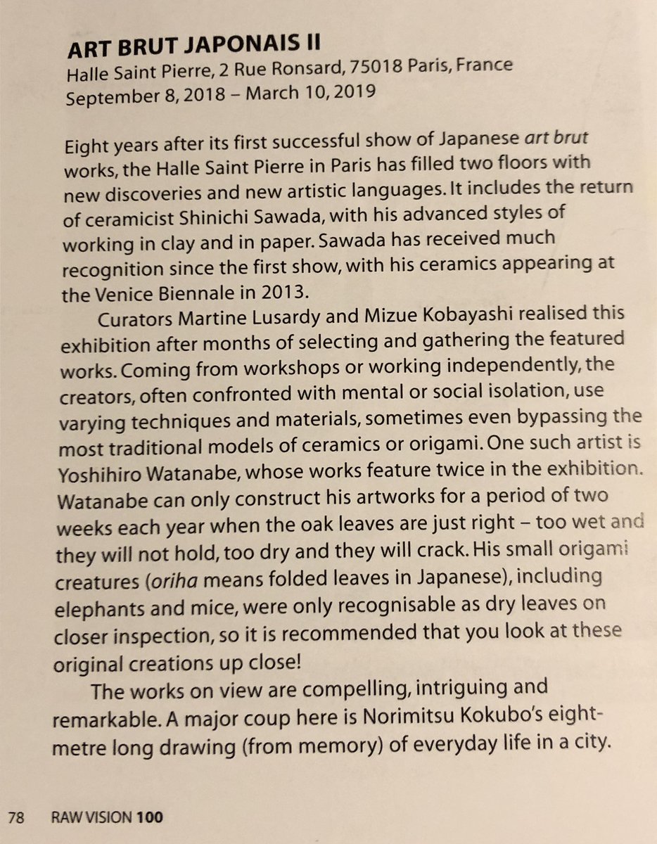 J_L_Gallery's tweet photo. My review in the current @RawVisionMag about the Art Brut Japonais II exhibition still on at the @HalleStPierre in Paris ✨✨✨ https://t.co/JsGwL2wORN